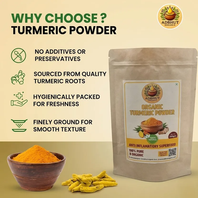 Adbhut Organic Turmeric Powder - High Curcumin Natural Lakadong Haldi (200g)