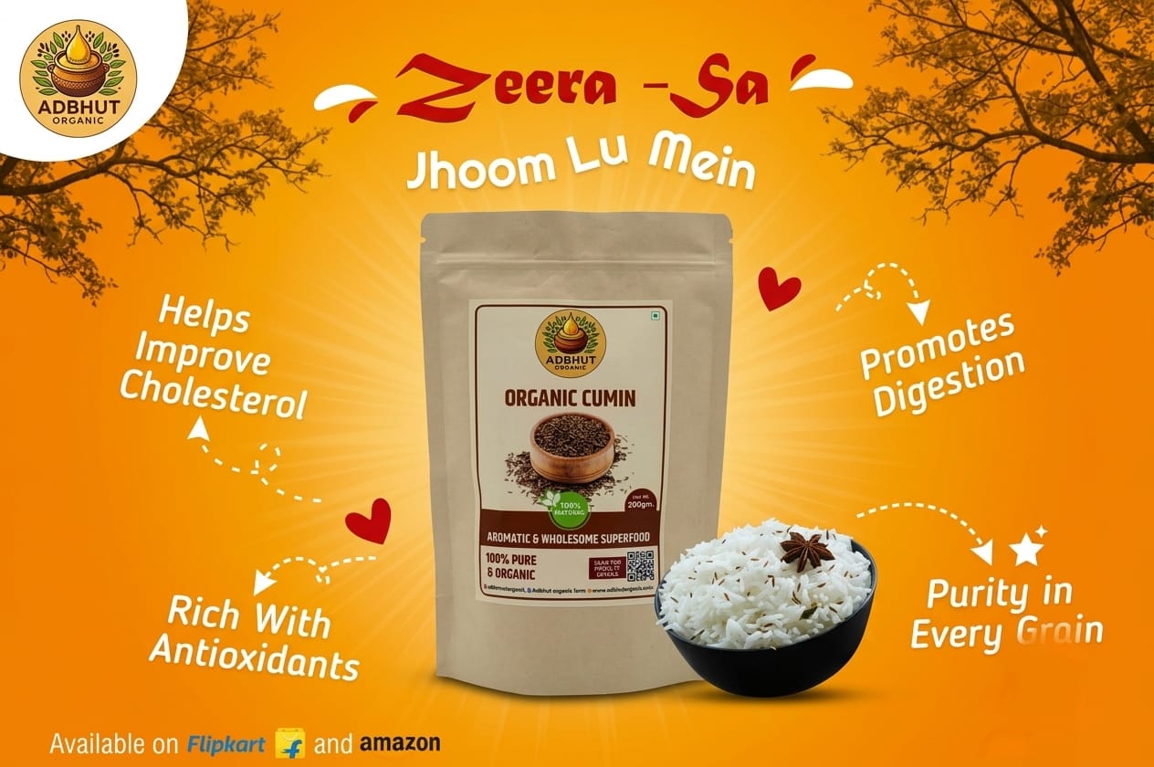 Adbhut Organic Cumin Seeds (Jeera) - 100% Pure & Aromatic Whole Spice (200g)