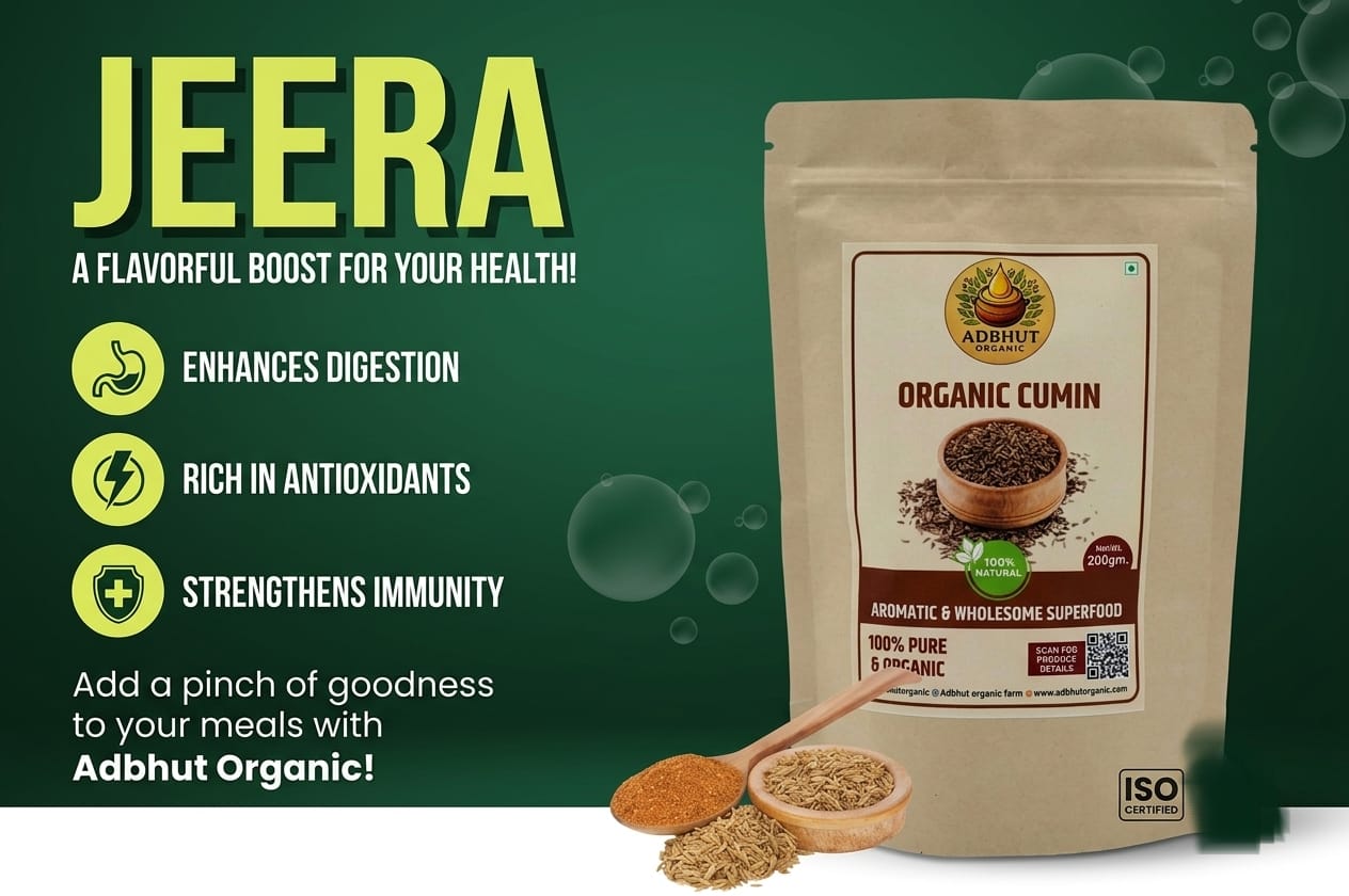 Adbhut Organic Cumin Seeds (Jeera) - 100% Pure & Aromatic Whole Spice (200g)